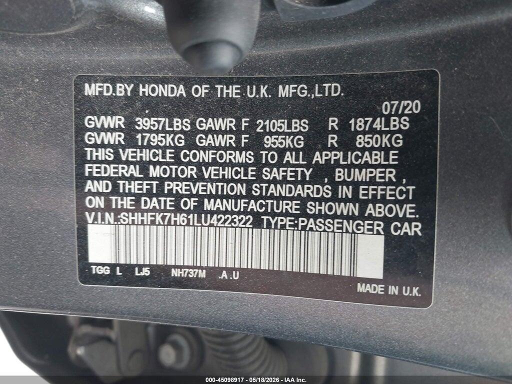 SHHFK7H61LU422322 2020 HONDA CIVIC photo no. 9