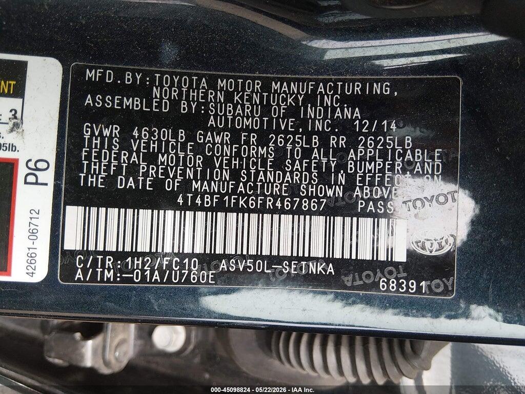 4T4BF1FK6FR467867 2015 TOYOTA CAMRY photo no. 9