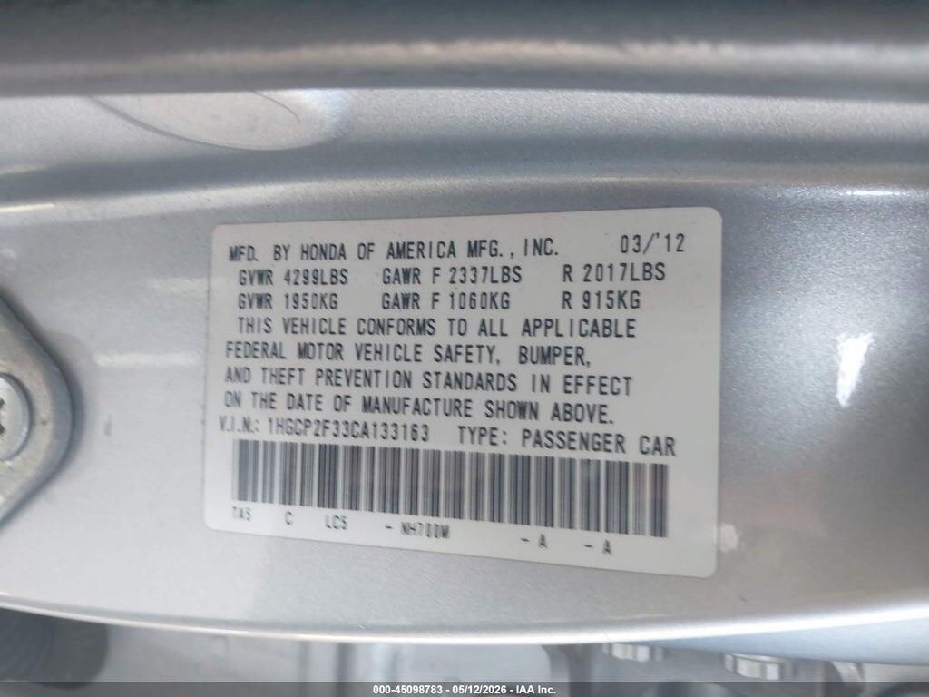 1HGCP2F33CA133163 2012 HONDA ACCORD photo no. 9