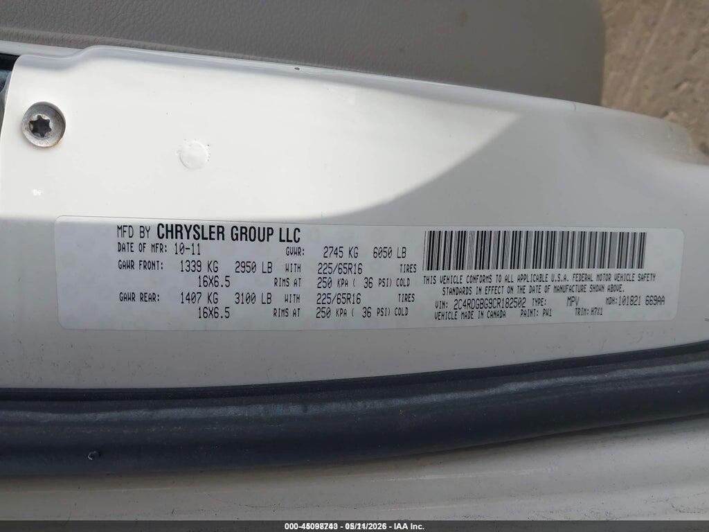 2C4RDGBG9CR182502 2012 DODGE GRAND CARAVAN photo no. 9