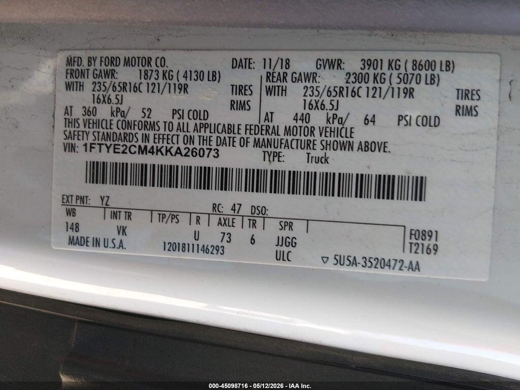 1FTYE2CM4KKA26073 2019 FORD TRANSIT-150 photo no. 9