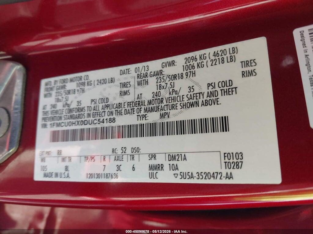 1FMCU0HX0DUC54188 2013 FORD ESCAPE photo no. 9