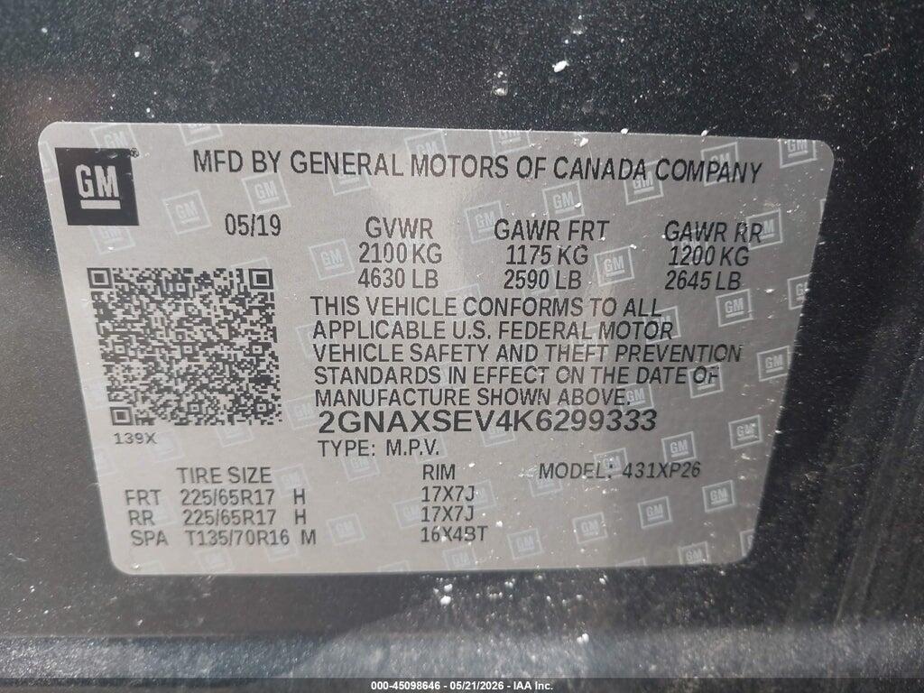 2GNAXSEV4K6299333 2019 CHEVROLET EQUINOX photo no. 9