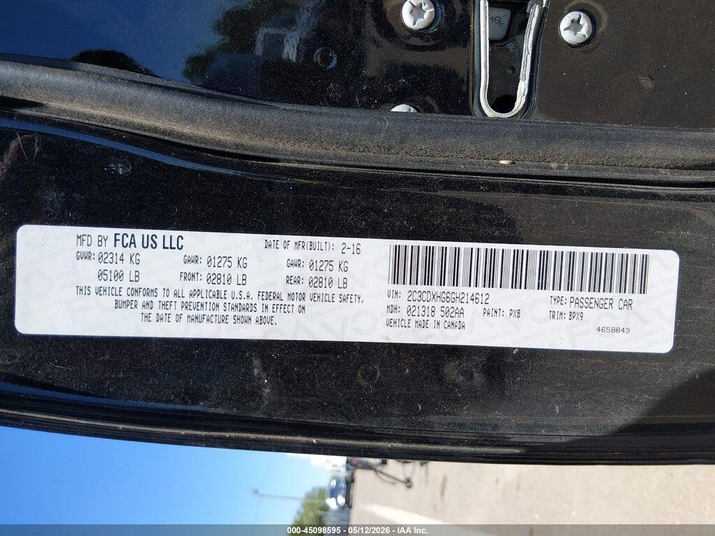 2C3CDXHG6GH214612 2016 DODGE CHARGER photo no. 9