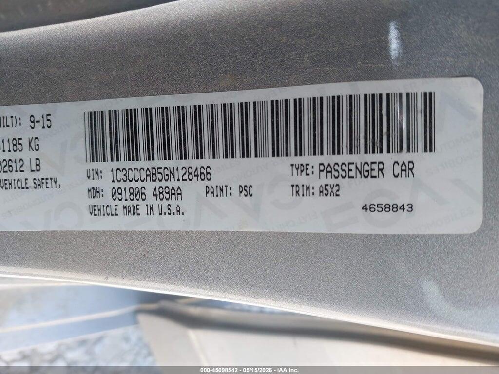 1C3CCCAB5GN128466 2016 CHRYSLER 200 photo no. 9