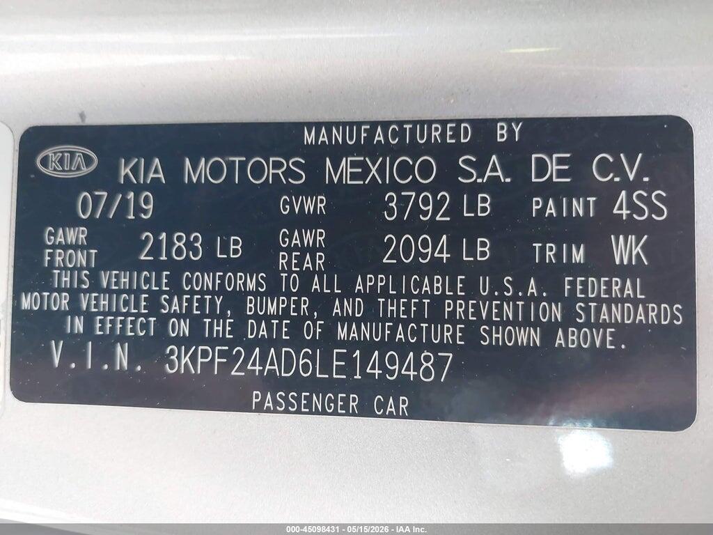 3KPF24AD6LE149487 2020 KIA FORTE photo no. 9