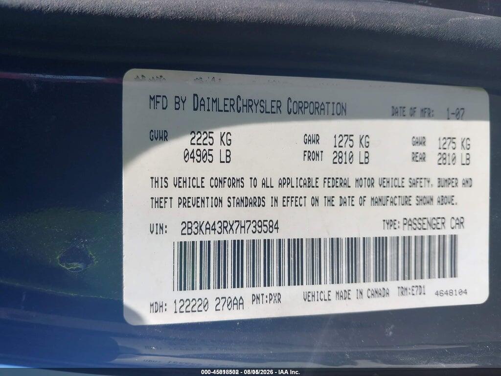 2B3KA43RX7H739584 2007 DODGE CHARGER photo no. 9