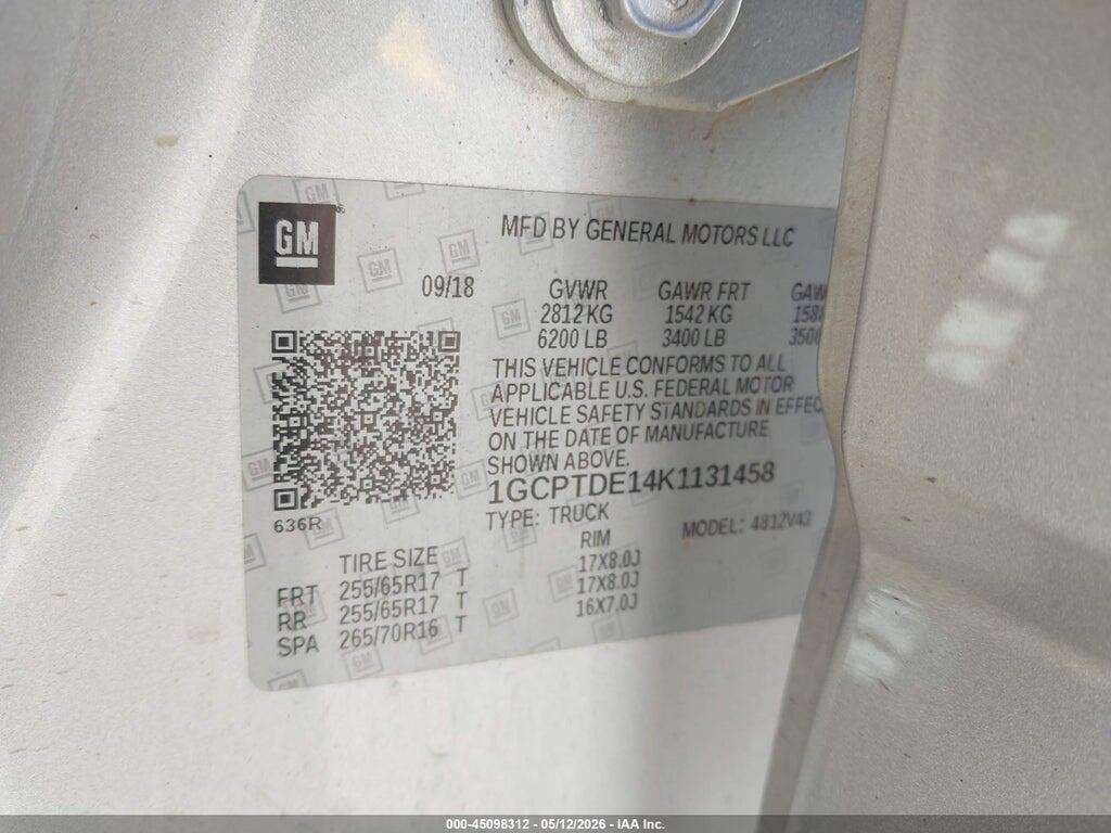 1GCPTDE14K1131458 2019 CHEVROLET COLORADO photo no. 9