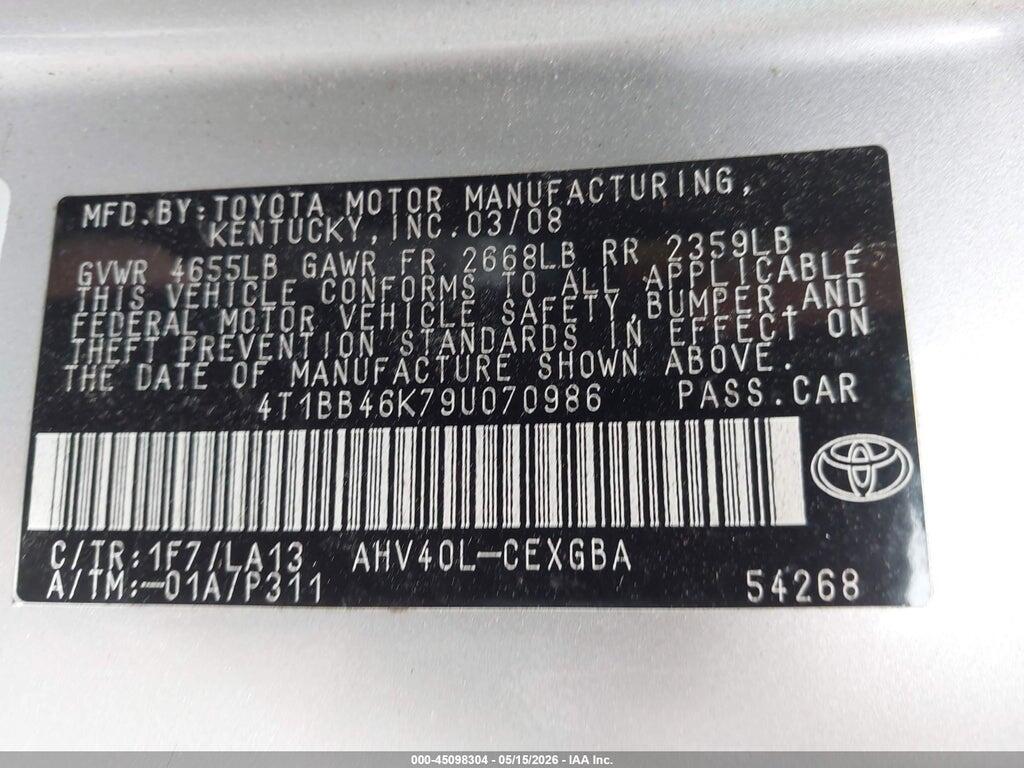 4T1BB46K79U070986 2009 TOYOTA CAMRY HYBRID photo no. 9