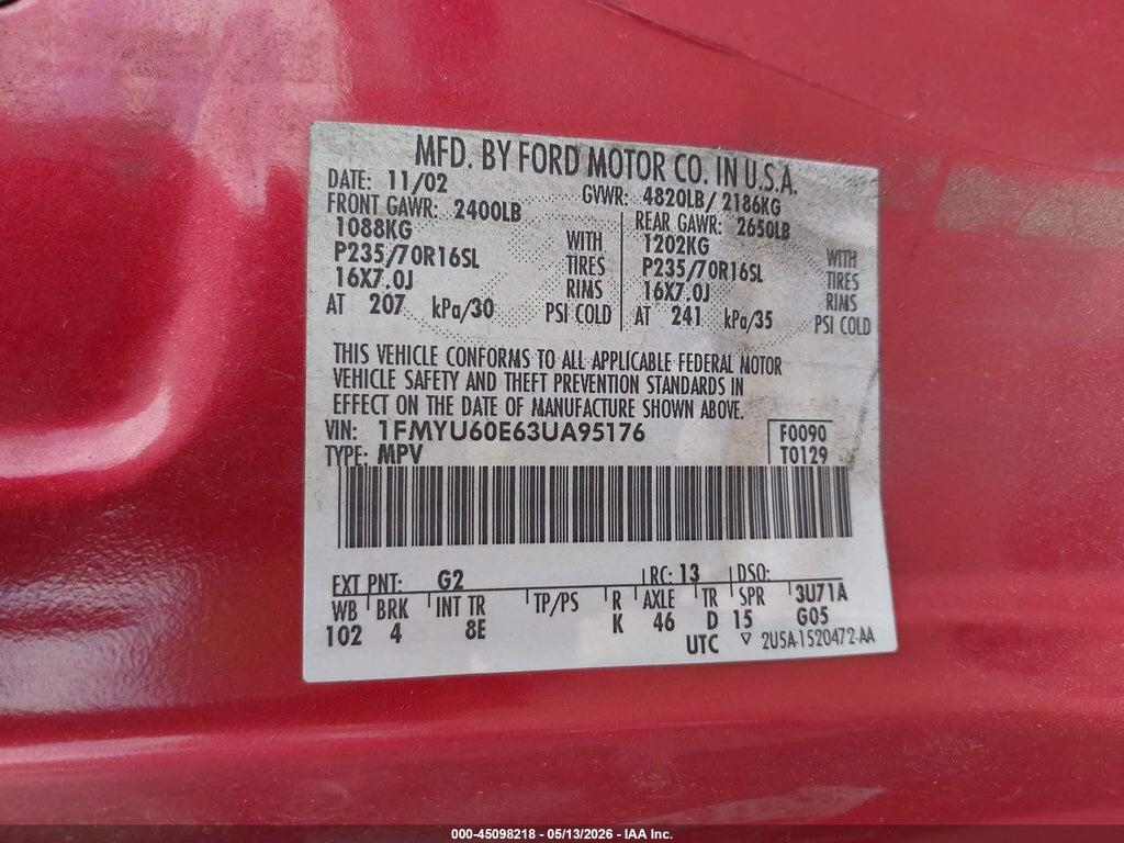 1FMYU60E63UA95176 2003 FORD EXPLORER SPORT photo no. 9