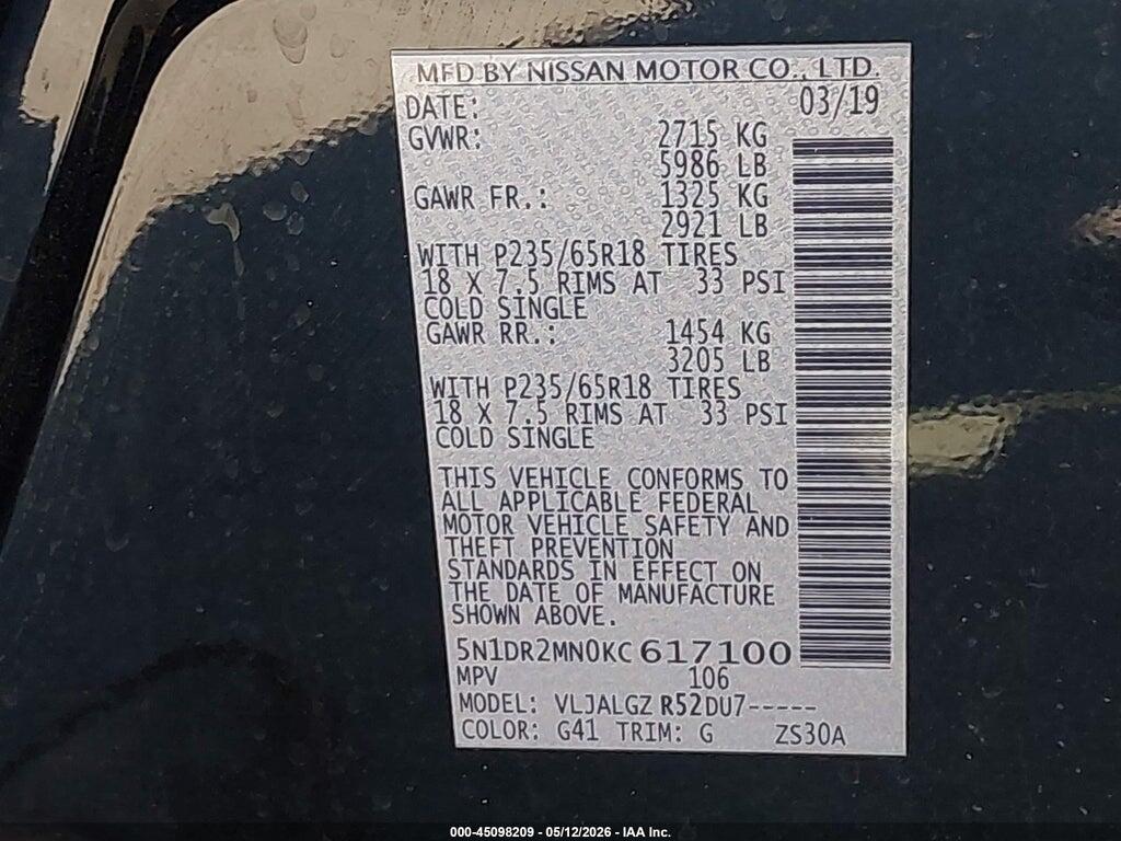 5N1DR2MN0KC617100 2019 NISSAN PATHFINDER photo no. 9