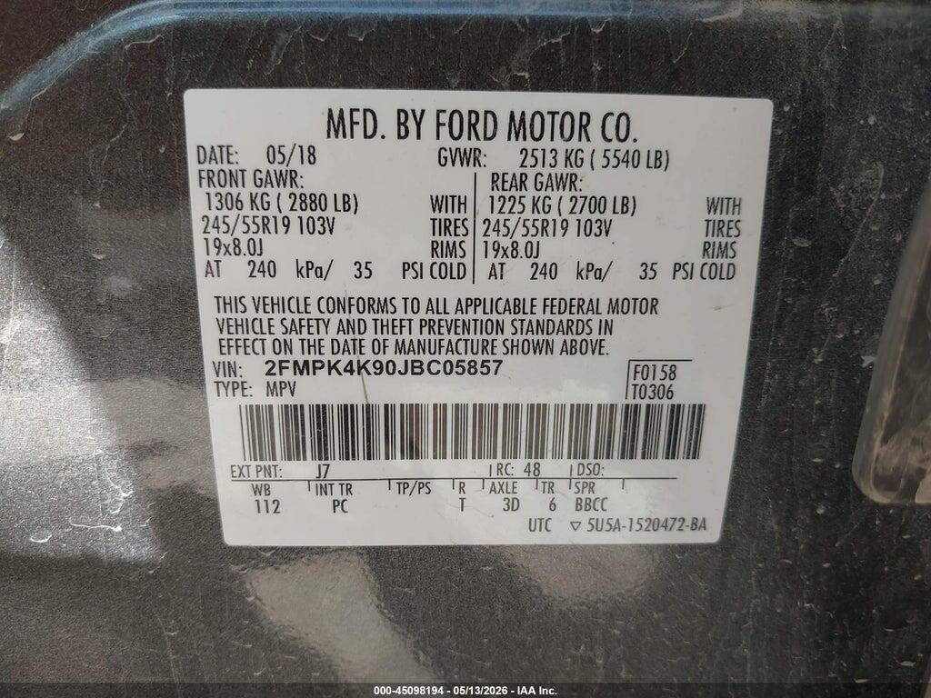 2FMPK4K90JBC05857 2018 FORD EDGE photo no. 9