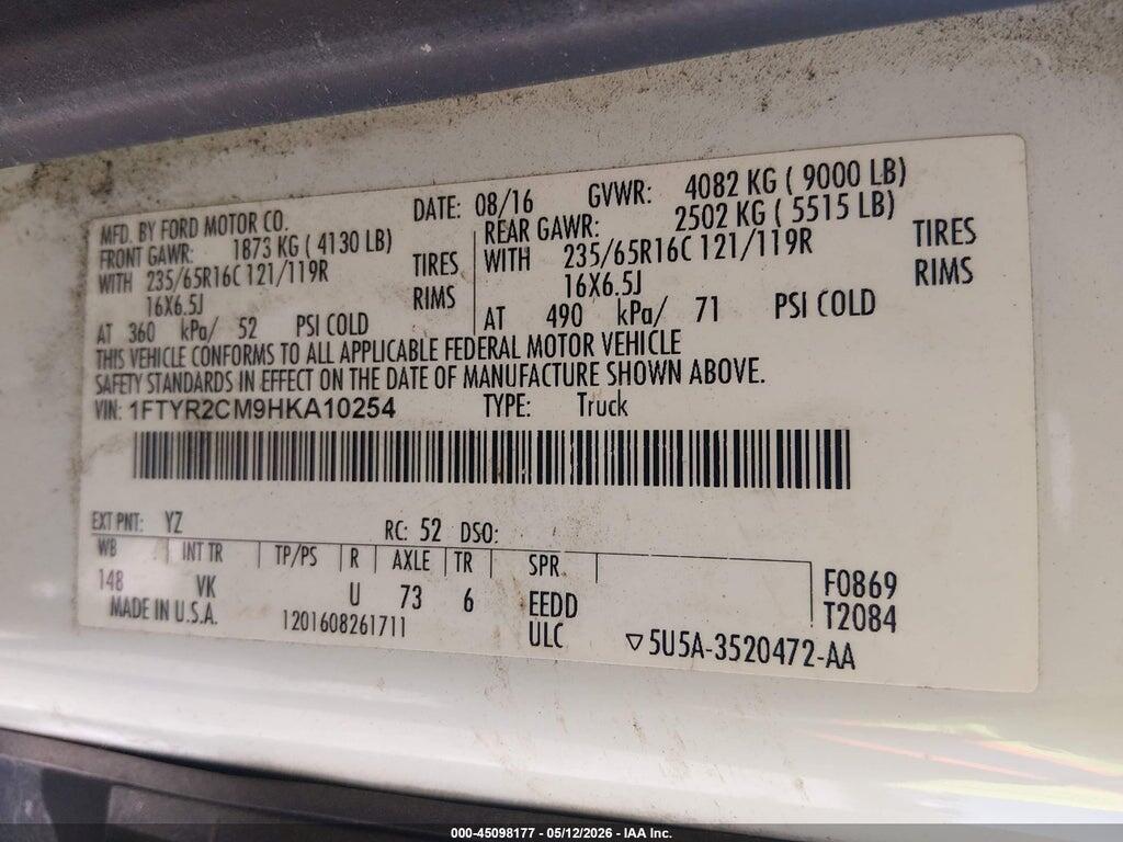 1FTYR2CM9HKA10254 2017 FORD TRANSIT-250 photo no. 9