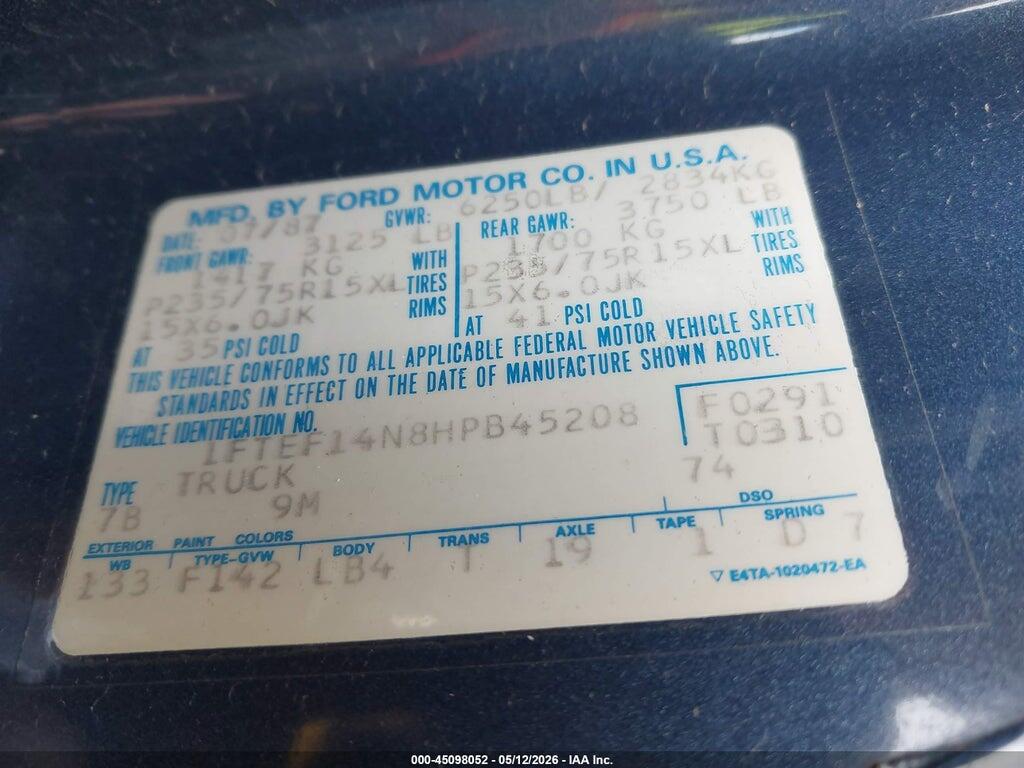1FTEF14N8HPB45208 1987 FORD F150 photo no. 9