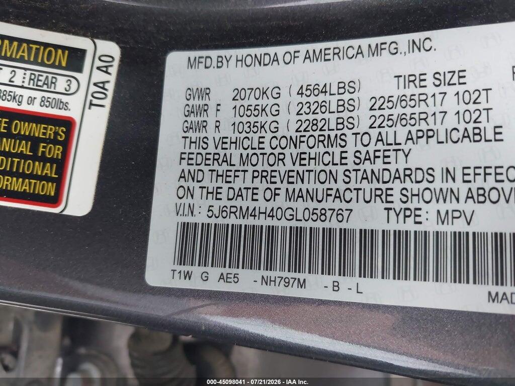 5J6RM4H40GL058767 2016 HONDA CR-V photo no. 8