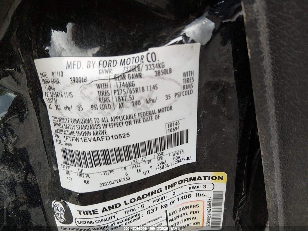 1FTFW1EV4AFD10525 2010 FORD F-150 photo no. 9