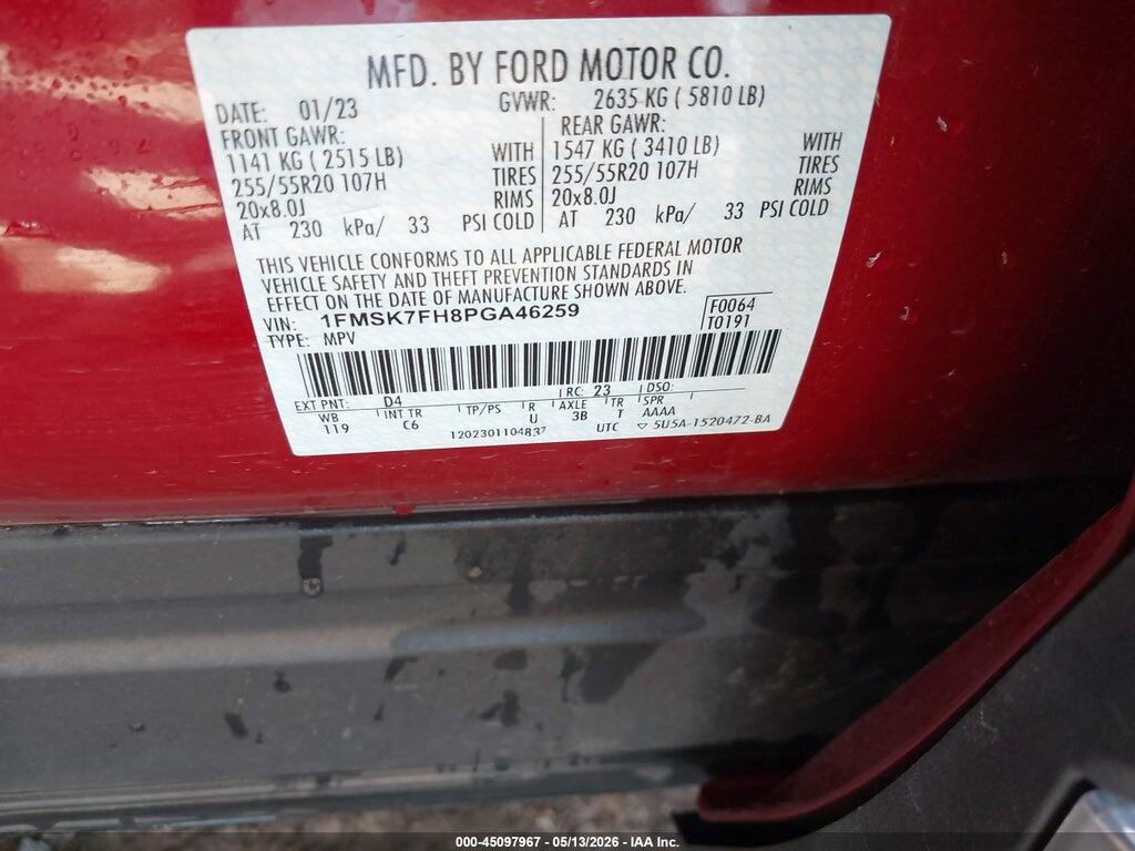 1FMSK7FH8PGA46259 2023 FORD EXPLORER photo no. 9