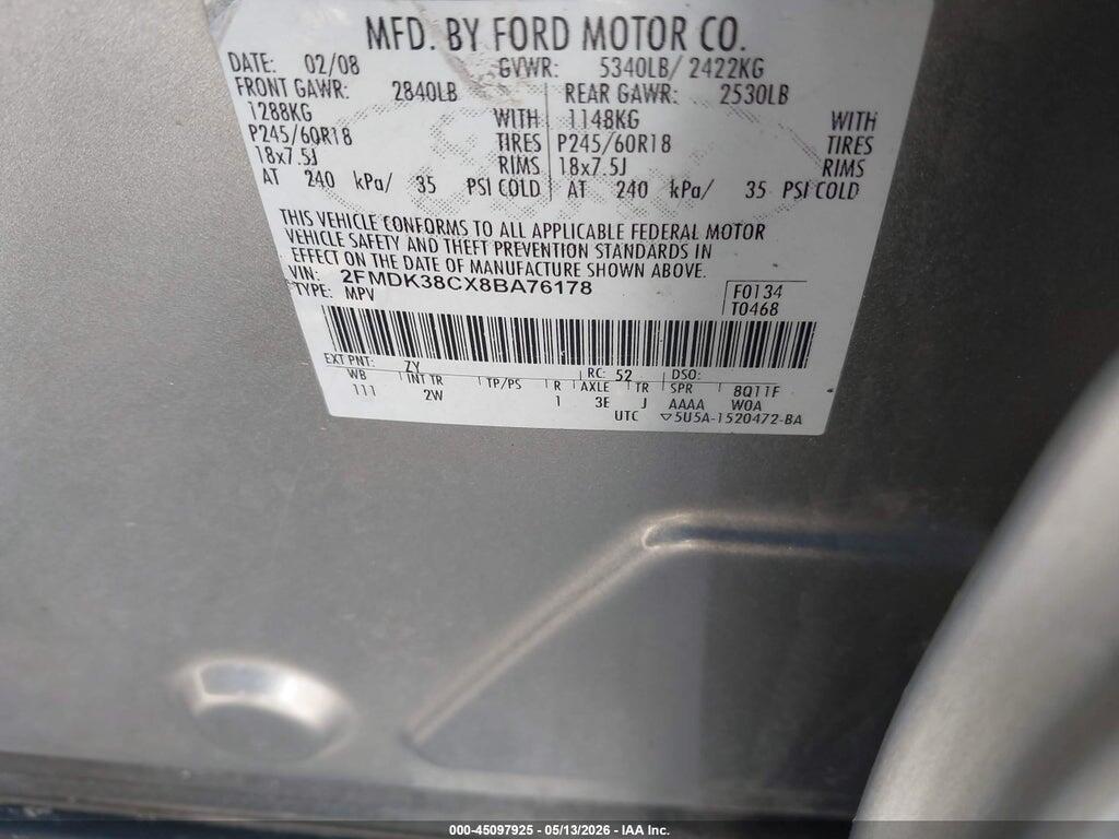 2FMDK38CX88176178 2008 FORD EDGE photo no. 9