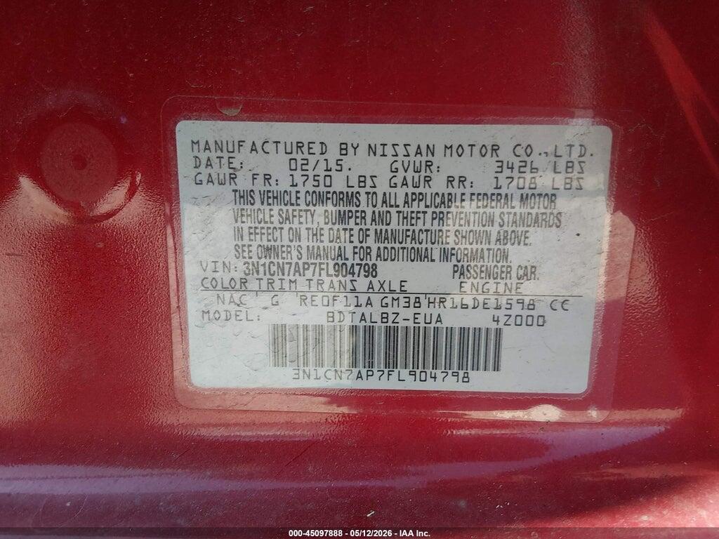 3N1CN7AP7FL904798 2015 NISSAN VERSA photo no. 9