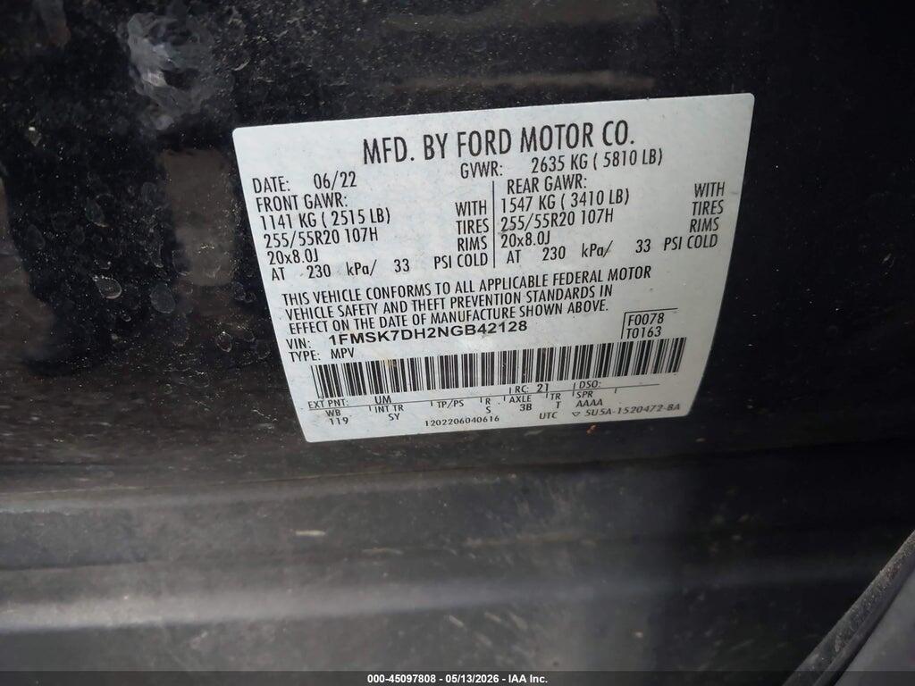 1FMSK7DH2NGB42128 2022 FORD EXPLORER photo no. 9