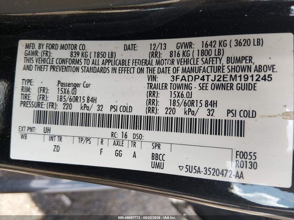 3FADP4TJ2EM191245 2014 FORD FIESTA photo no. 9