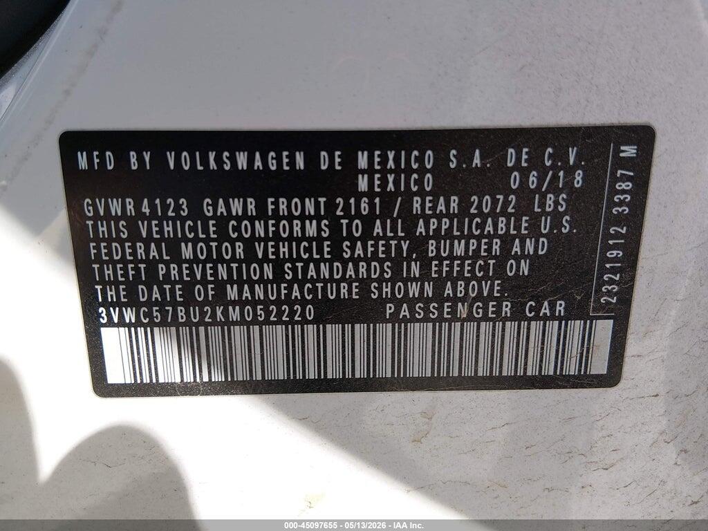 3VWC57BU2KM052220 2019 VOLKSWAGEN JETTA photo no. 9