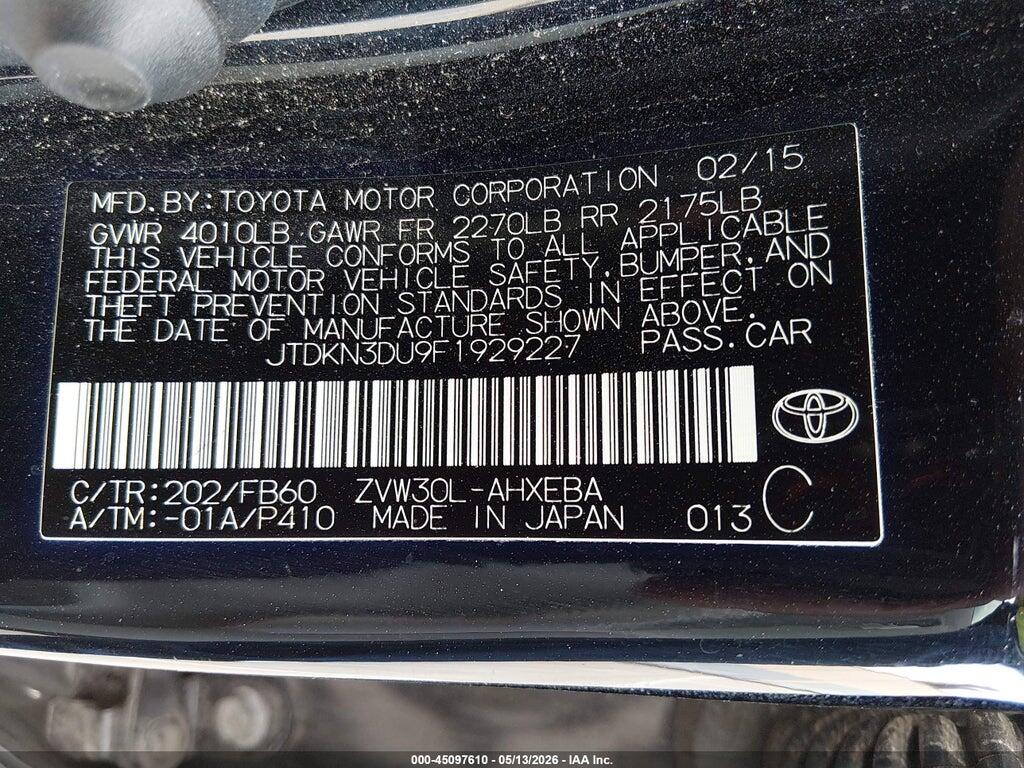 JTDKN3DU9F1929227 2015 TOYOTA PRIUS photo no. 9