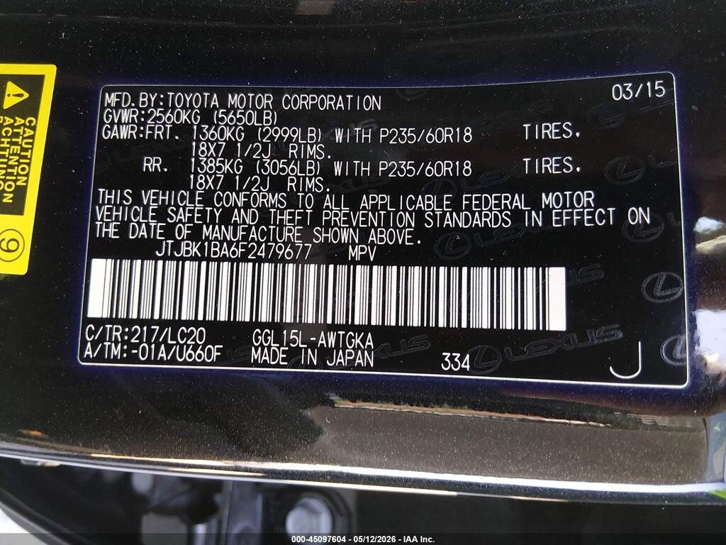 JTJBK1BA6F2479677 2015 LEXUS RX 350 photo no. 9