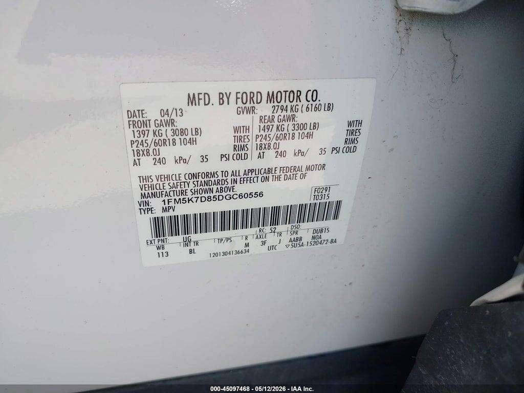 1FM5K7D85DGC60556 2013 FORD EXPLORER photo no. 9