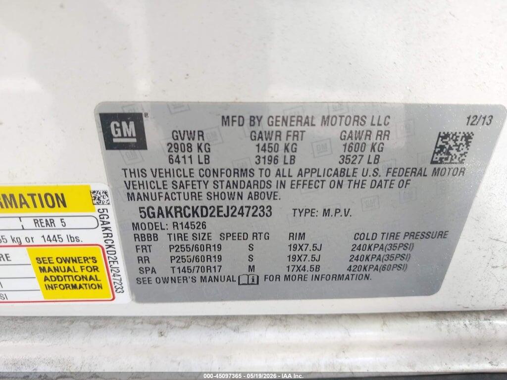 5GAKRCKD2EJ247233 2014 BUICK ENCLAVE photo no. 9