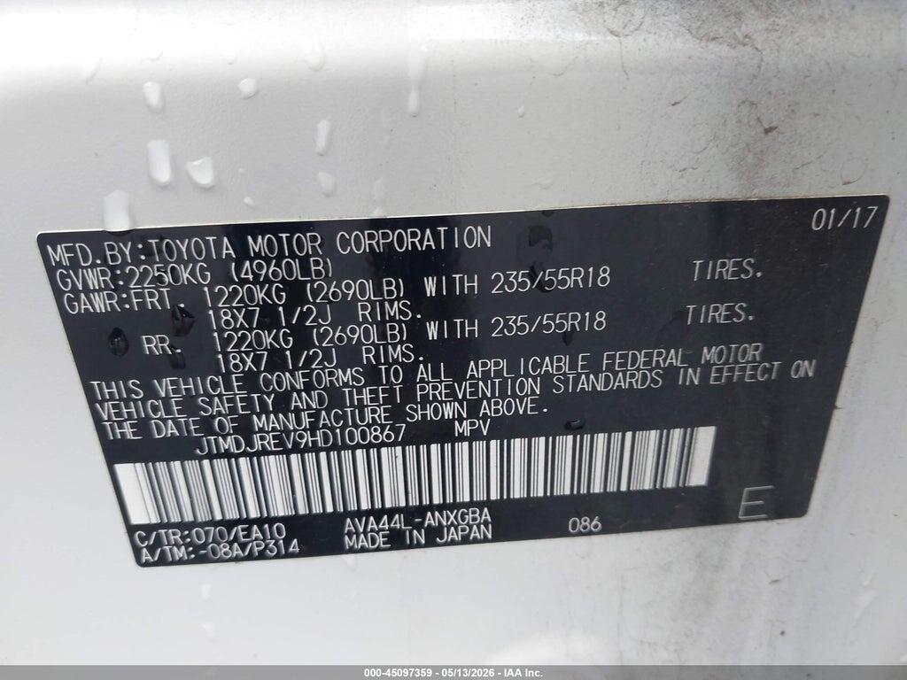 JTMDJREV9HD100867 2017 TOYOTA RAV4 HYBRID photo no. 9