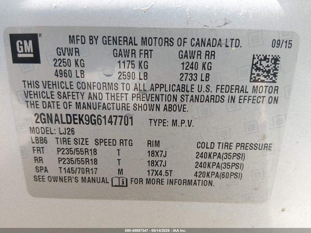2GNALDEK9G6147701 2016 CHEVROLET EQUINOX photo no. 9