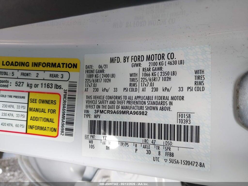 3FMCR9A69MRA96982 2021 FORD BRONCO SPORT photo no. 9