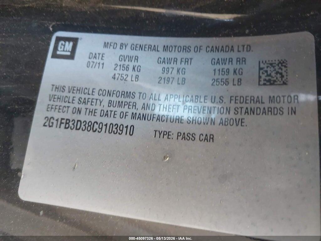 2G1FB3D38C9103910 2012 CHEVROLET CAMARO photo no. 9