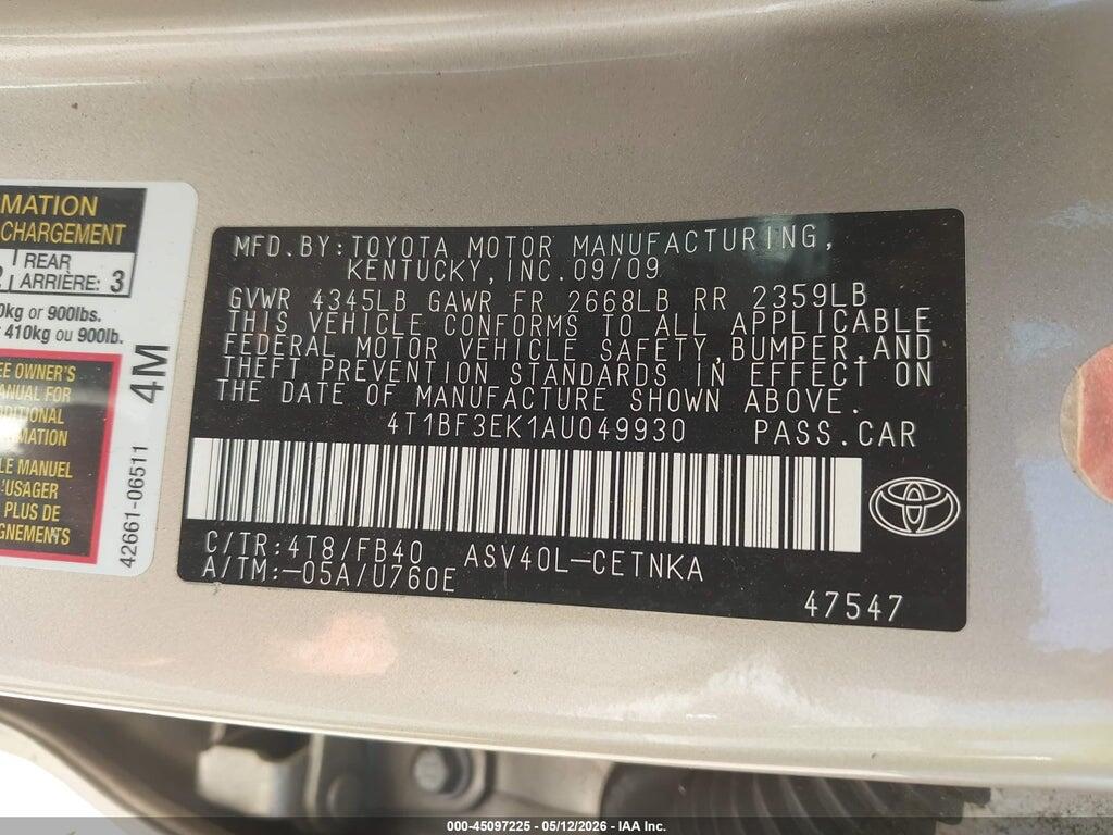 4T1BF3EK1AU049930 2010 TOYOTA CAMRY photo no. 9