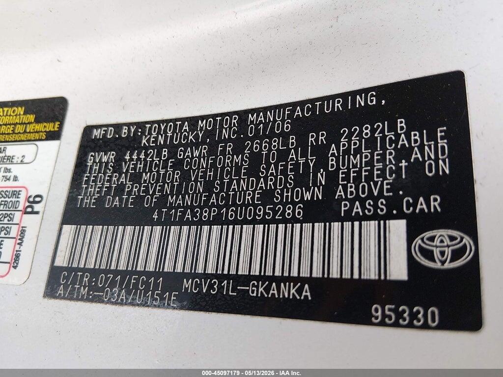 4T1FA38P16U095286 2006 TOYOTA CAMRY SOLARA photo no. 9