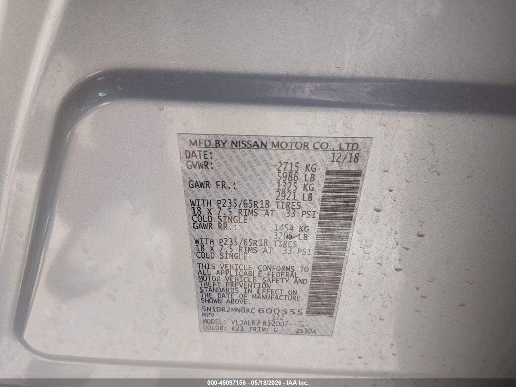 5N1DR2MN0KC600555 2019 NISSAN PATHFINDER photo no. 9