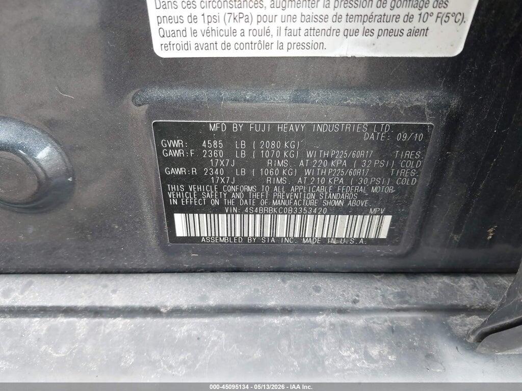 4S4BRBKC0B3353420 2011 SUBARU OUTBACK photo no. 9