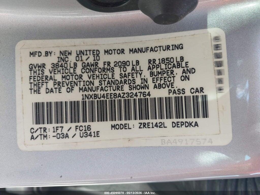 1NXBU4EE8AZ324764 2010 TOYOTA COROLLA photo no. 9