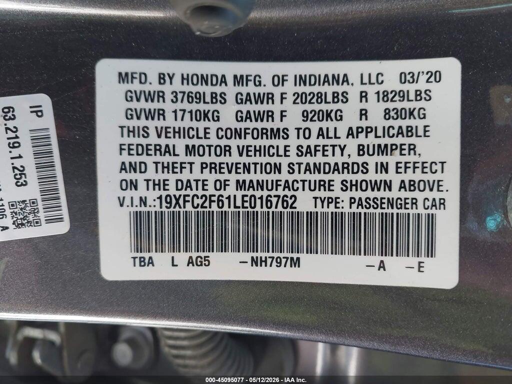 19XFC2F61LE016762 2020 HONDA CIVIC photo no. 9