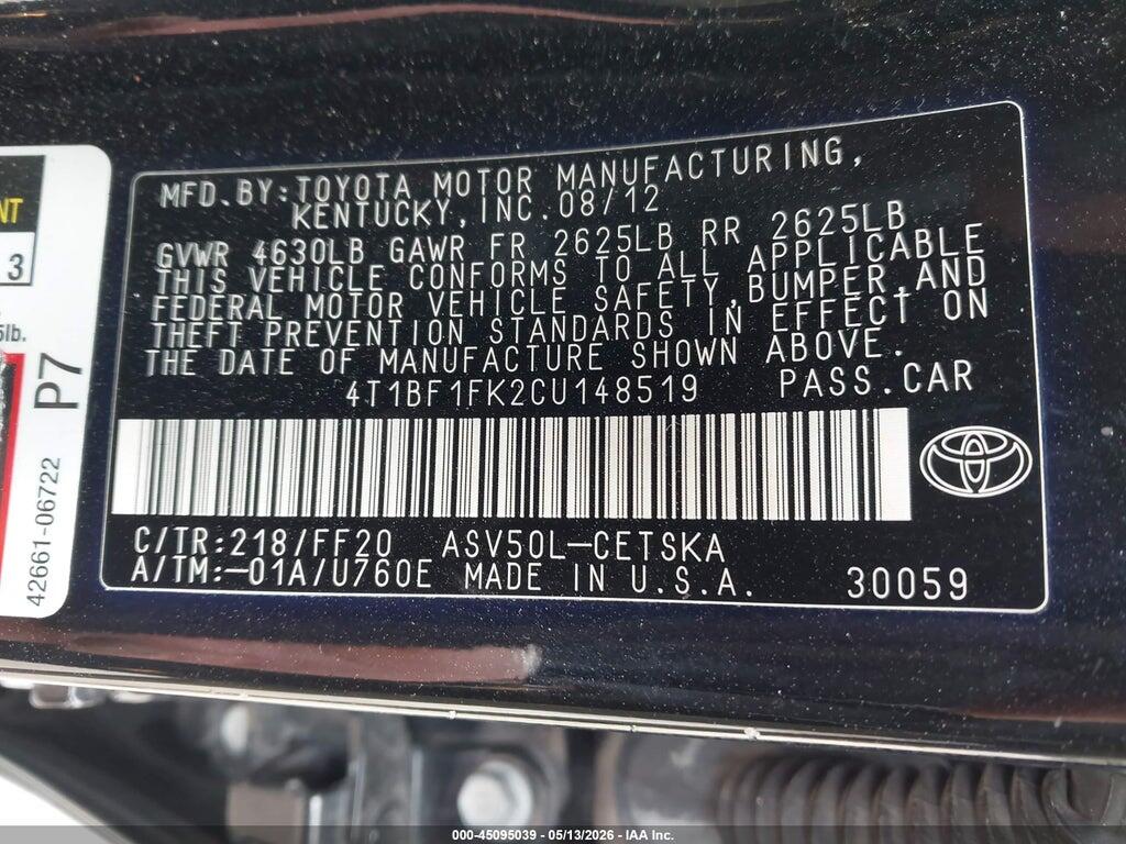 4T1BF1FK2CU148519 2012 TOYOTA CAMRY photo no. 9