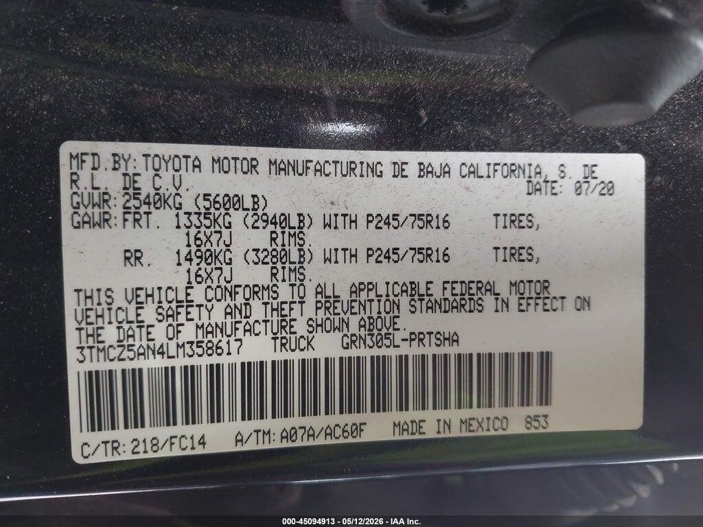 3TMCZ5AN4LM358617 2020 TOYOTA TACOMA photo no. 9