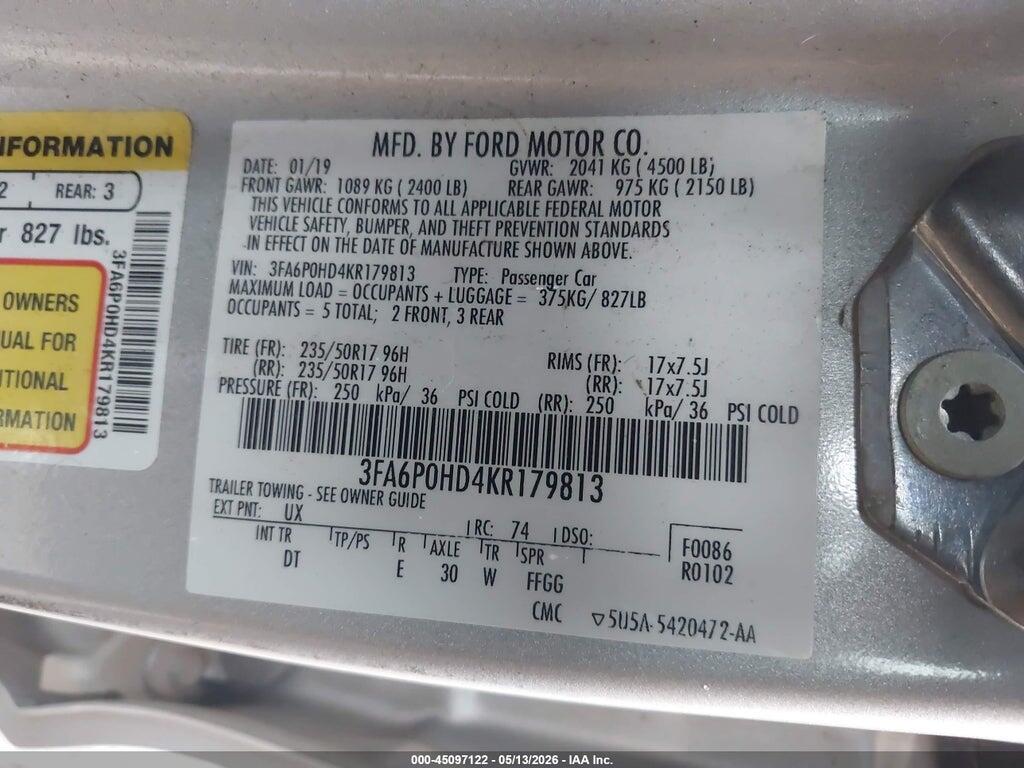 3FA6P0HD4KR179813 2019 FORD FUSION photo no. 9