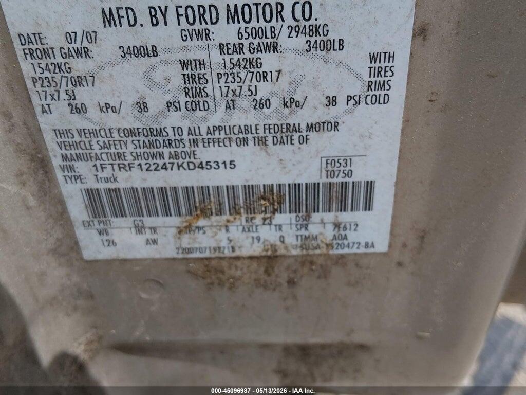 1FTRF12247KD45315 2007 FORD F-150 photo no. 9