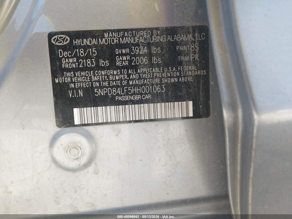 5NPD84LF5HH001063 2017 HYUNDAI ELANTRA photo no. 9