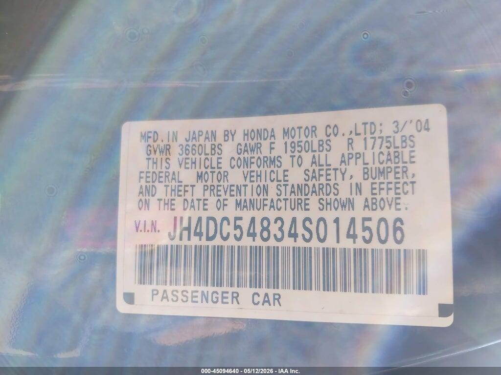 JH4DC54834S014506 2004 ACURA RSX photo no. 9
