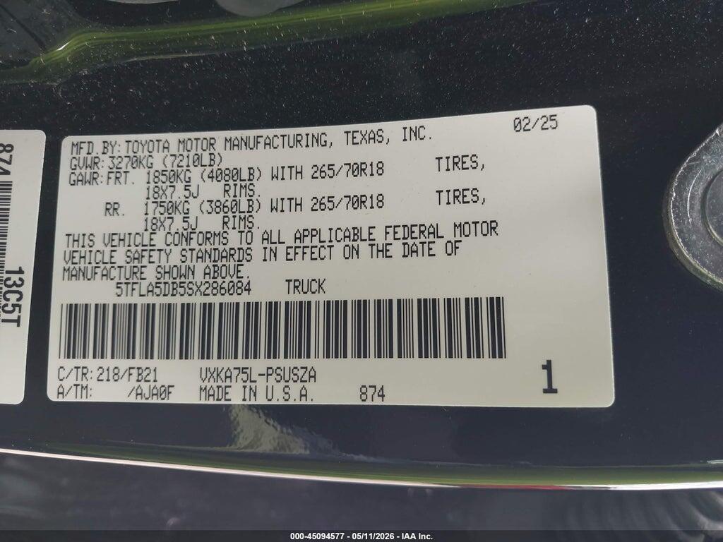 5TFLA5DB5SX286084 2025 TOYOTA TUNDRA photo no. 9