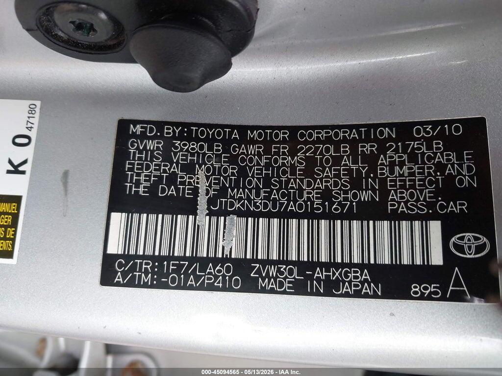 JTDKN3DU7A0151671 2010 TOYOTA PRIUS photo no. 9