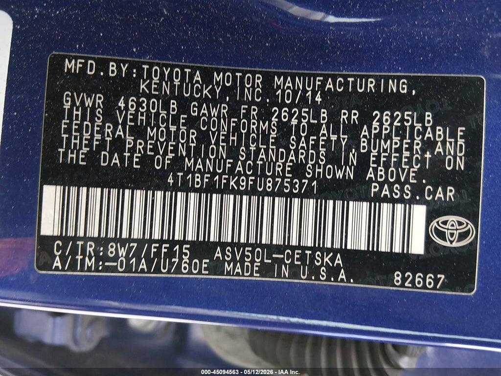 4T1BF1FK9FU875371 2015 TOYOTA CAMRY photo no. 9