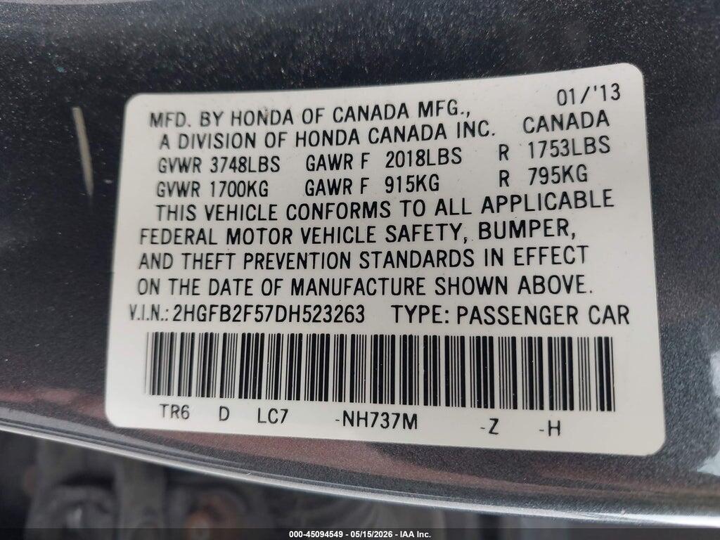 2HGFB2F57DH523263 2013 HONDA CIVIC photo no. 9